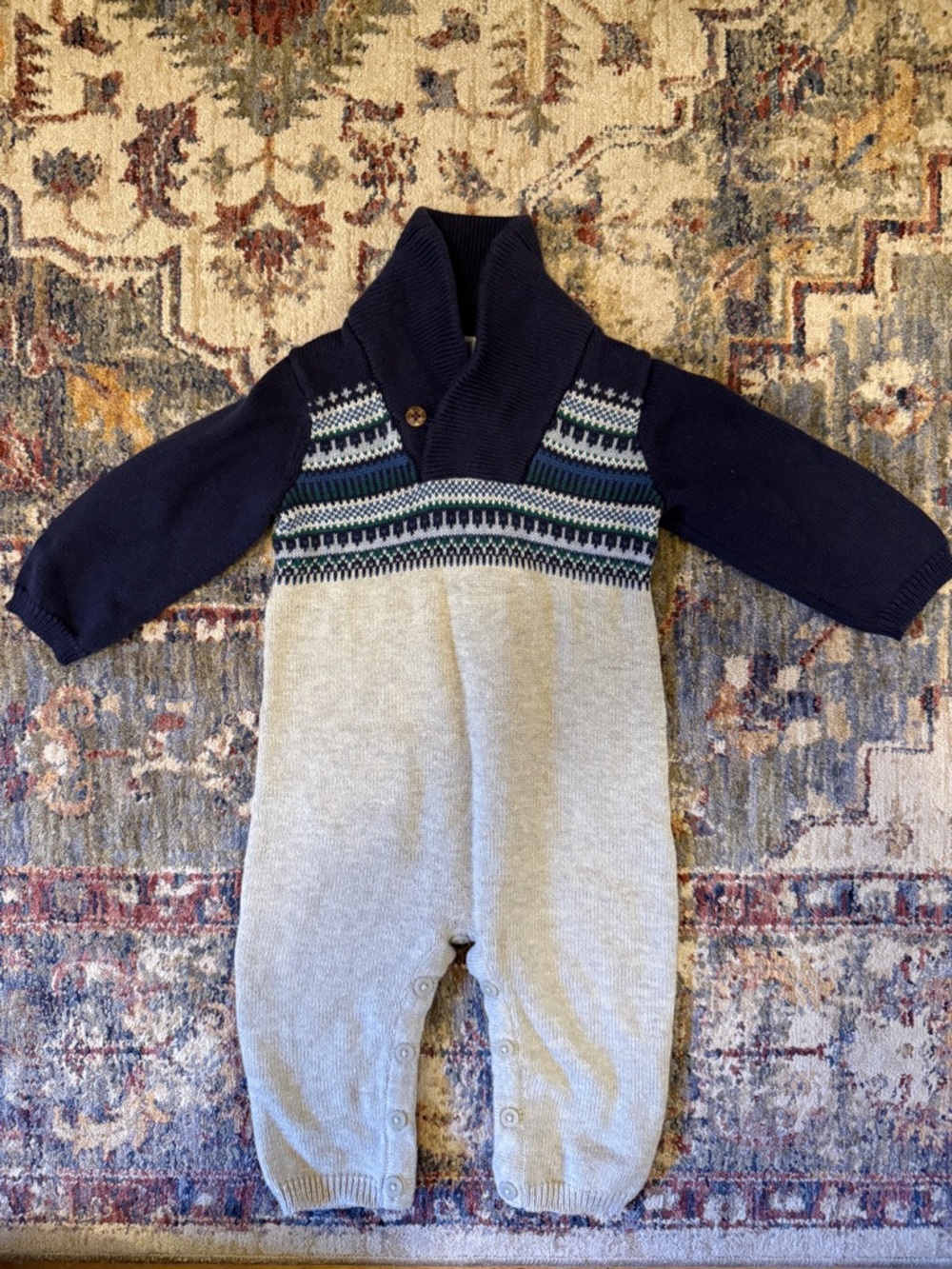 Janie and Jack Navy, Gray and Green Knit Romper